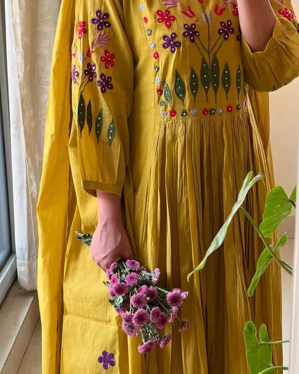 Designer Trending Beautiful Yellow Embroidered 3 Piece Party Wear Anarkali Set