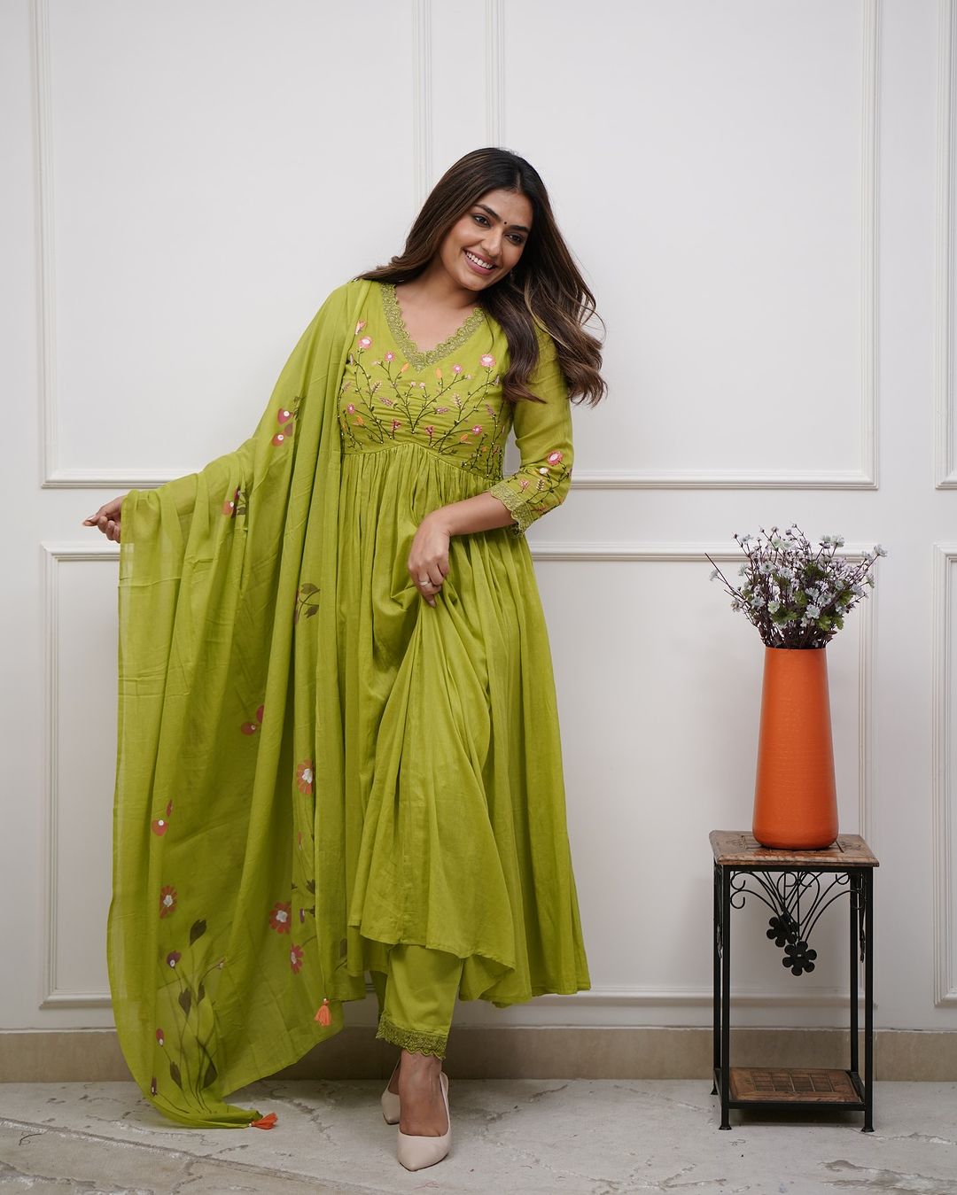 Green Color Beautiful And Elegant In Our Best Cotton Suit Set.