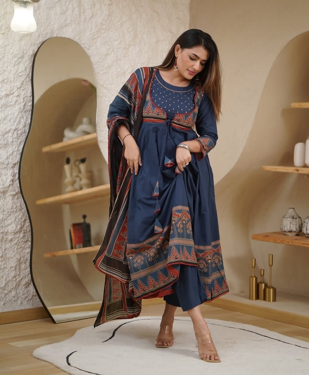 Libas India Premium Printed With Hand Work Anarkali Kurta Set