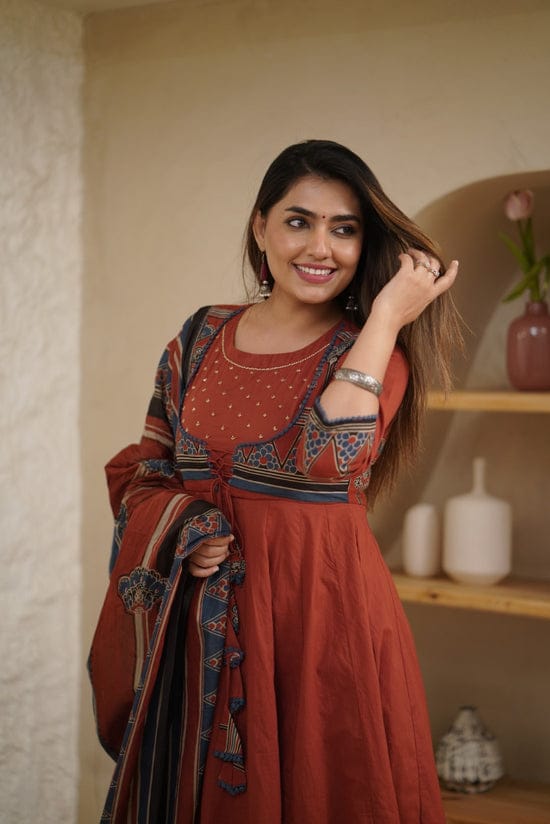 WforWomen premium printed with hand work anarkali kurta set