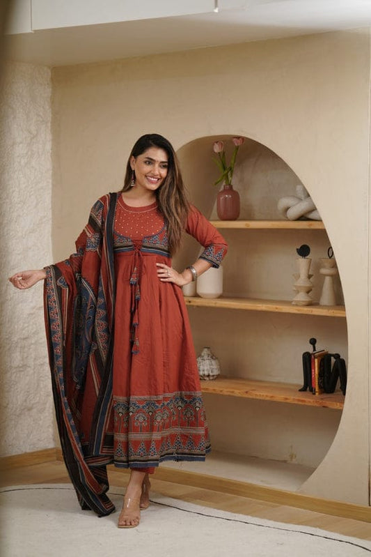 WforWomen premium printed with hand work anarkali kurta set