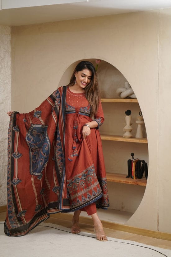 WforWomen premium printed with hand work anarkali kurta set