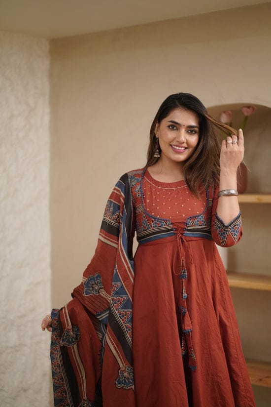 WforWomen premium printed with hand work anarkali kurta set
