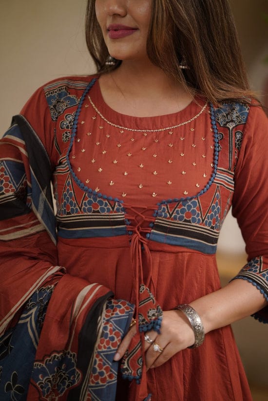 WforWomen premium printed with hand work anarkali kurta set
