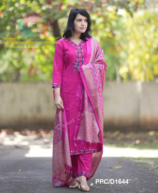Beautiful Premium Kadi Cotton Kurta With Embroided Neck Line And Yoke
