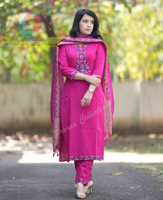 Beautiful Premium Kadi Cotton Kurta With Embroided Neck Line And Yoke