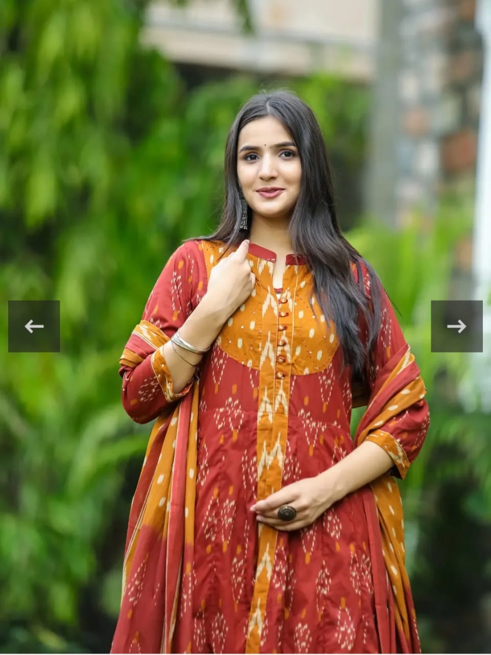 Red Designer Ekka Print With Anarkali Pant And Dupatta Set