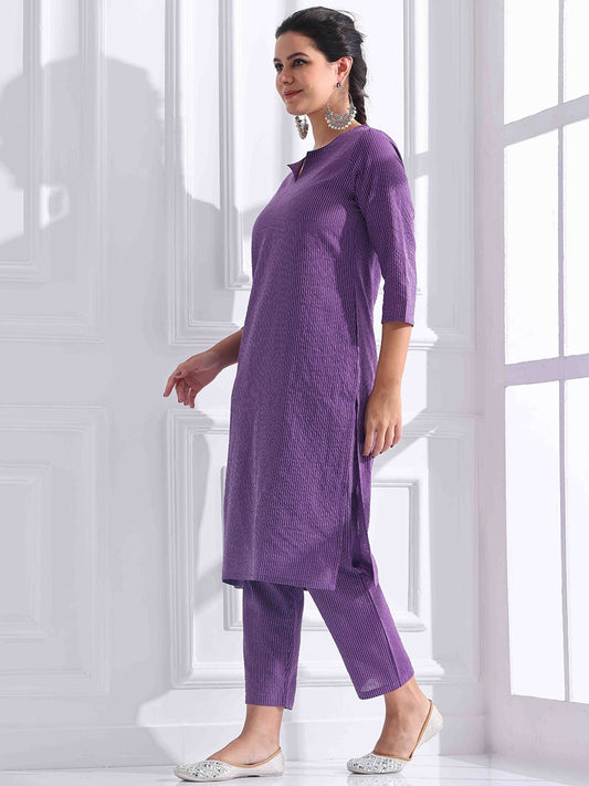 Women Striped Katha Work Pure Cotton Kurta With Pant
