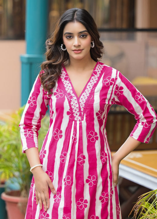 Super Wow Cotton Digital Print Kurta Pant (Pink)