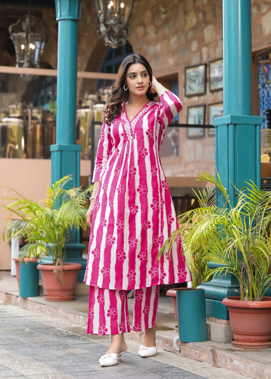 Super Wow Cotton Digital Print Kurta Pant (Pink)