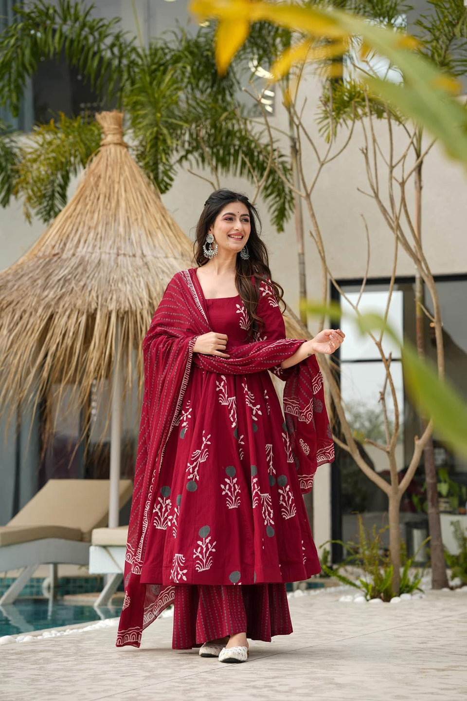 Wfor Women Maho Chic Cotton Suit Set ( Red )