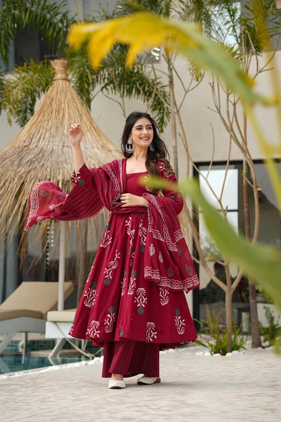 Wfor Women Maho Chic Cotton Suit Set ( Red )