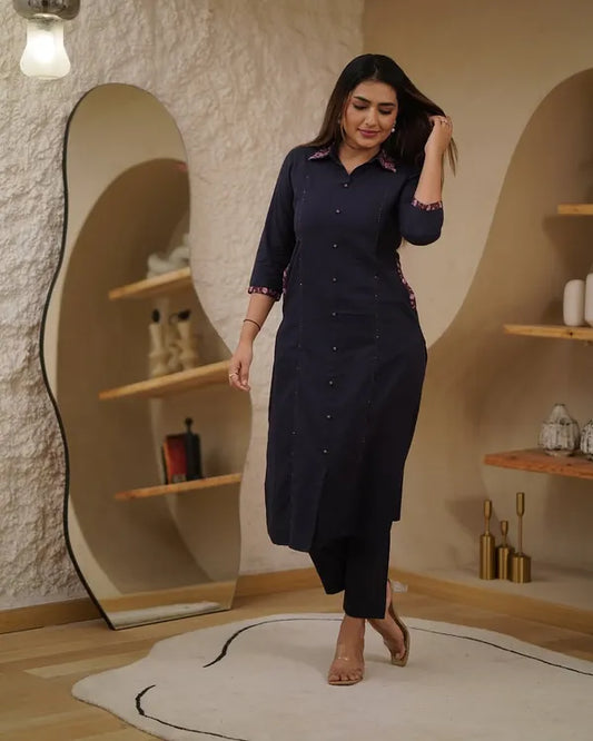 Dark Purple Cotton Straight Kurta Plaza Set