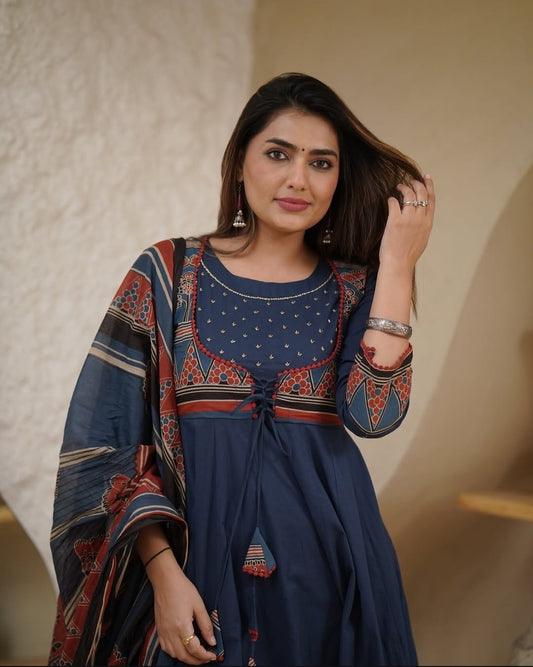 Libas India Premium Printed With Hand Work Anarkali Kurta Set