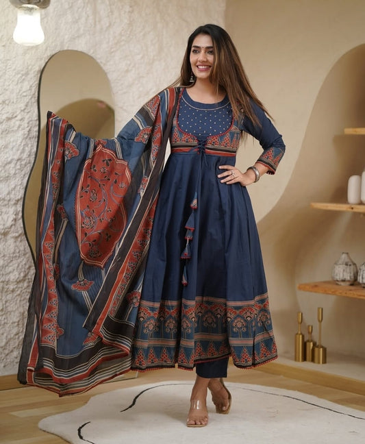 Libas India Premium Printed With Hand Work Anarkali Kurta Set